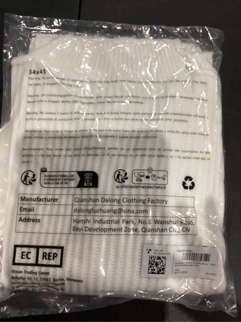 Condition photo showing New/Like New for Saodimallsu Womens Button Down Cardigan Sweaters Oversized Lantern Sleeve Knit Jacket Winter Mock Neck Outwear Trendy Coats White Small