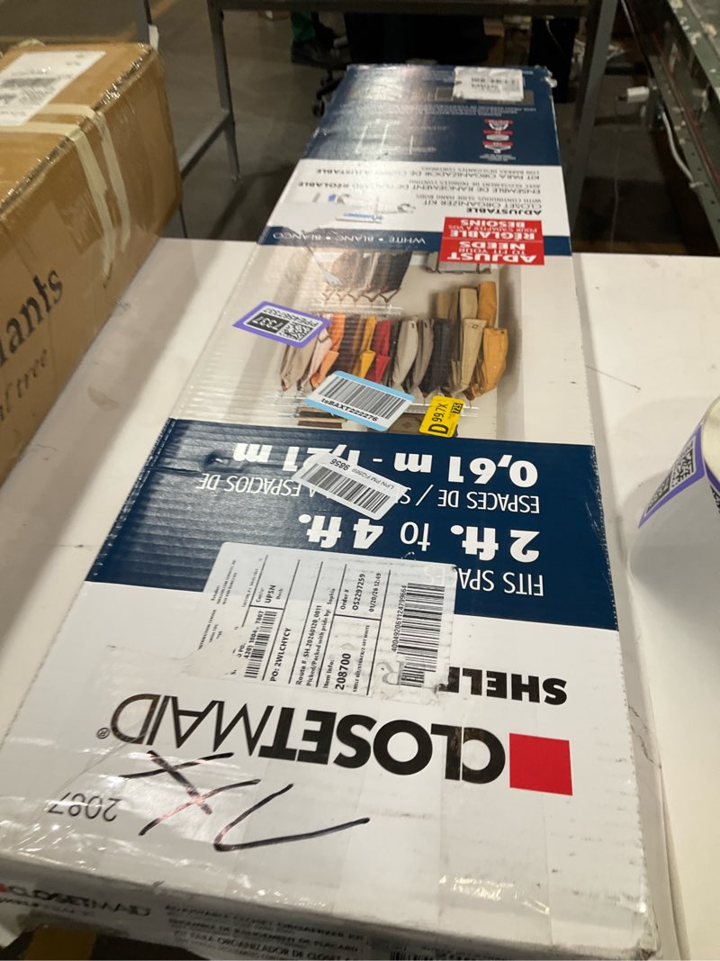 Condition photo showing As Is for ClosetMaid 2087 ShelfTrack 2ft. to 4ft. Adjustable Closet Organizer Kit, White