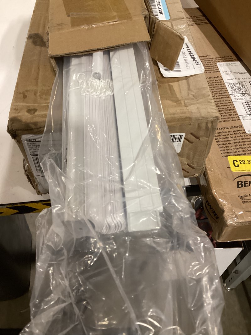 Condition photo showing Good Condition for 1" Cordless Mini Blinds, White Vinyl Horizontal Light Filtering Blinds, 24" W x 36" H, Indoor Window Blinds for Office, Kitchen, Bathroom, Living Room 24"W x 36"H