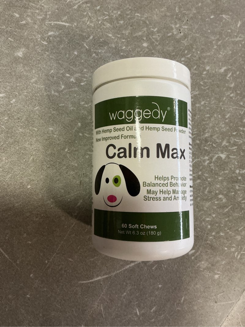Condition photo showing New/Like New for (Best by 01/2026) waggedy Calm Max — Calming Chews for Dogs for Balanced Behaviour & Anxiety Relief — Calming Dog Treats for Travel, Fireworks & Separation — Dog Supplements & Vitamins (60 Chews)