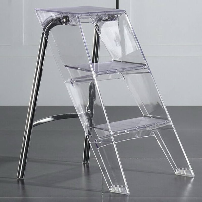shym transparent acrylic 3-step ladder step stool, 150kg capacity, folding, electroplated silver iro