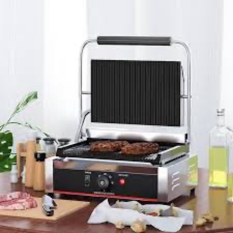 commercial panini press, 2200w panini grill press sandwich maker with non-stick grooved plates and a