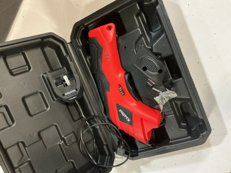 Condition photo showing As Is for electric scissors for cardboard cutting, 3000mah cell 12000rpm high-power box cutter with dual blades & safety lock suitable for fabrics, cardboard, plastics, leather, carpets red