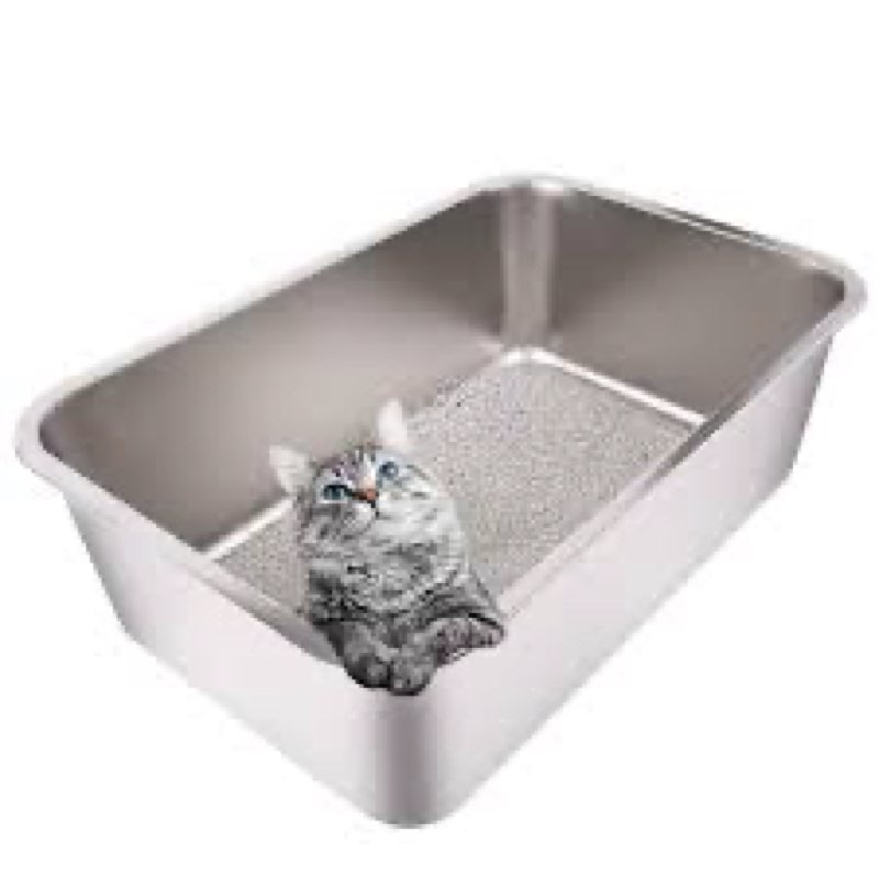 Yangbaga Extra Large Stainless Steel Litter Box, Leak Proof 10.4 Inches High Sides for Urine & Litte
