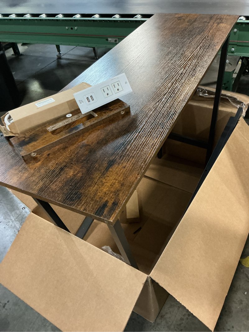 Condition photo showing As Is for ( only table ) vasagle bar table, narrow long kitchen dining table with charging station, sturdy metal frame, industrial, 15.7 x 39.4 x 35.4 inches, rustic brown and ink black ulbt101k01 industrial 39.4\"w rustic brown + ink black