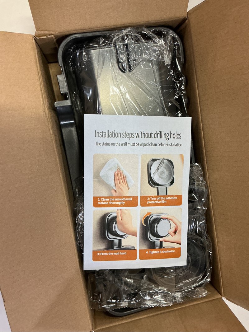 Condition photo showing New/Like New for Bathroom Storage Organizer Set, Grey Plastic Wall Mount Shower Caddy with Suction Cups, 5-Piece Set with Shelf, Soap Holder, Toothbrush Cup, 2 Hooks, Modern Style