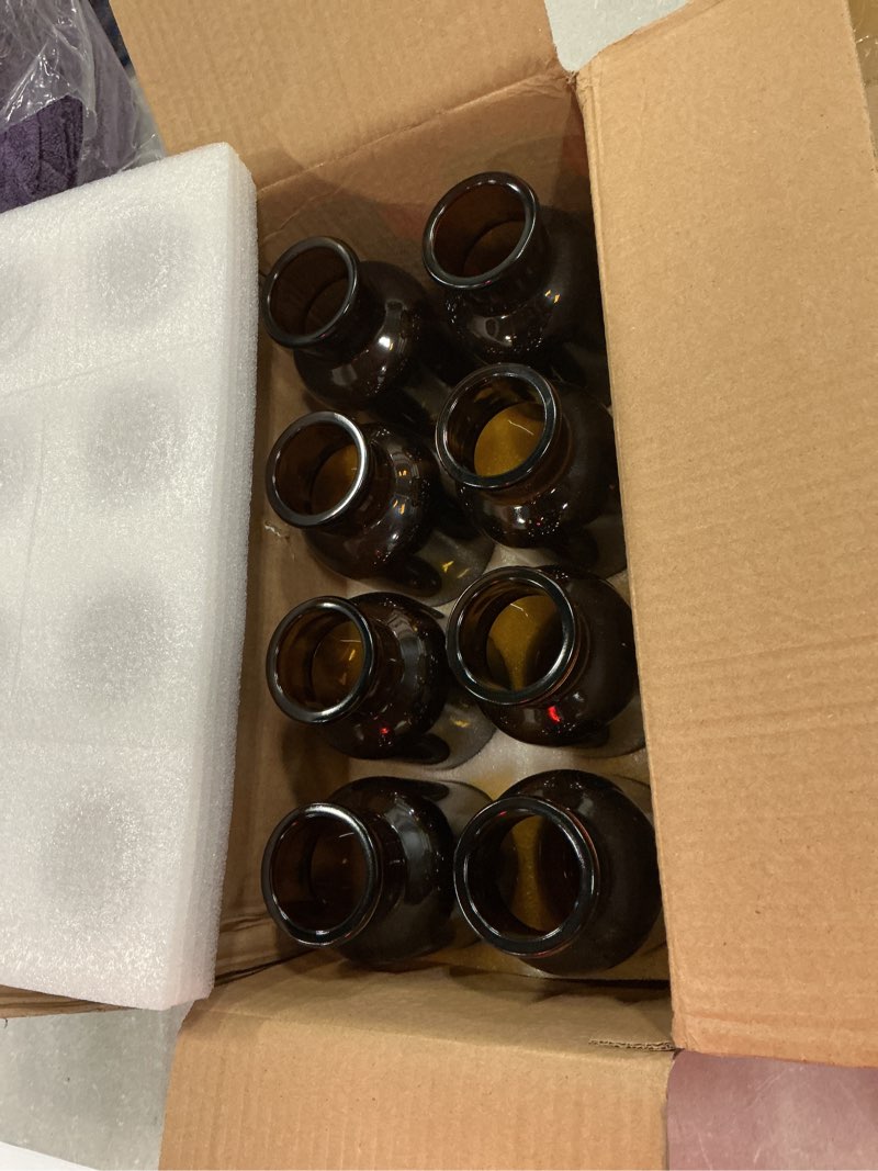 Condition photo showing Good Condition for topzea set of 8 amber glass vase, 17oz boho flower vase bud vases decorative brown medicine glass bottles vintage small apothecary jars for home décor, dining table, wedding centerpiece, bridal shower 500 ml