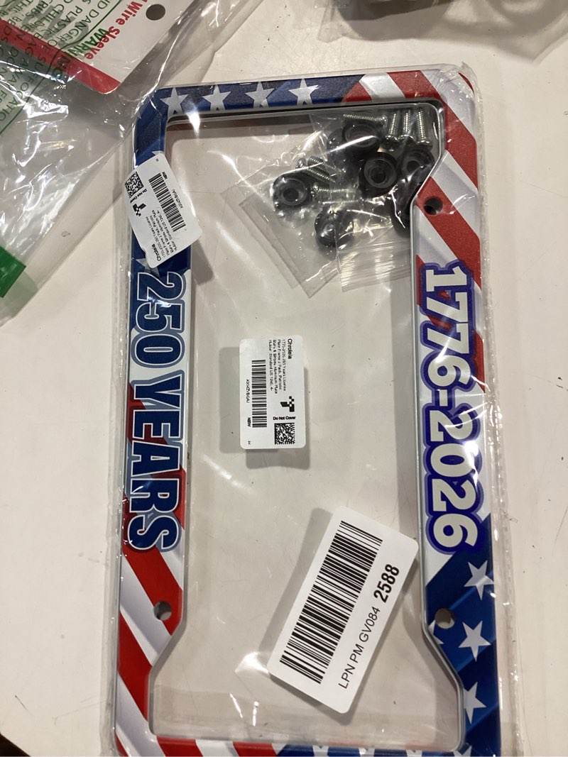 Condition photo showing New/Like New for chroleia 1776-2026 250 years license plate frame 2 pack, patriotic stars & stripes aluminum plate ho