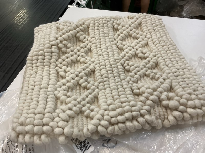 Condition photo showing As Is for ivory cream off white hand loom woven chunky loops natural cotton pillow cover boho textured cushion cover