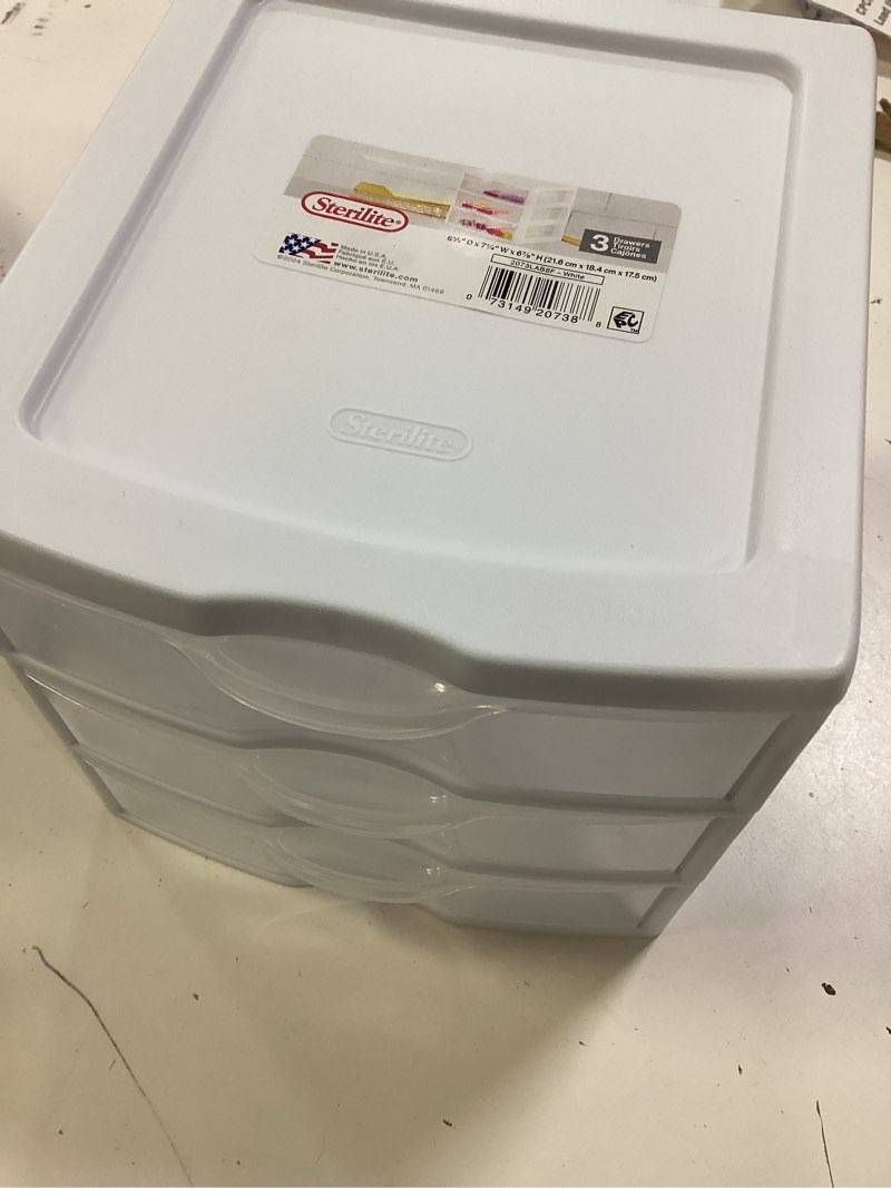 Condition photo showing New/Like New for sterilite small 3 drawer desktop unit  plastic  white