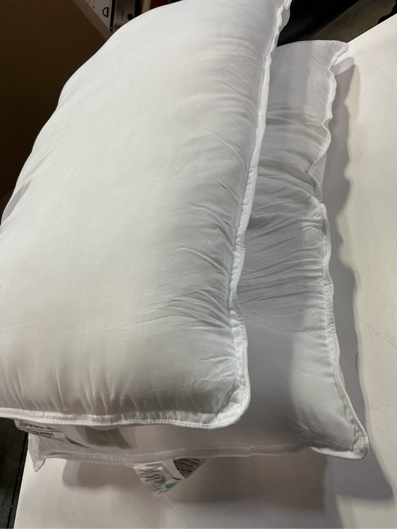 Condition photo showing As Is for Amazon Basics Down Alternative Bed Pillow, Medium Density for Back and Side Sleepers, Queen - Pack of 2, White, 30 in L x 20 in W Queen - Pack of 2 Medium Pillow