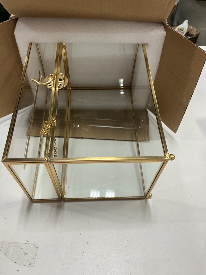 Condition photo showing Good Condition for Glass Wedding Card Box with Slot, Large Clear Card Box Gold Brass Gift Card Storage Box Perfect for Wedding Receptions, Birthday Party, Bridal Shower Greeting Card Organizer gold with slot