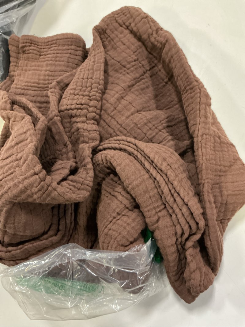 Condition photo showing As Is for carriediosa 100% cotton muslin throw blanket 50" x 70" throw xl size?4-layers summer gauze throws for bed couch?soft lightweight breathable linen blankets bedspread for adults all season?dark brown dark brown throw xl