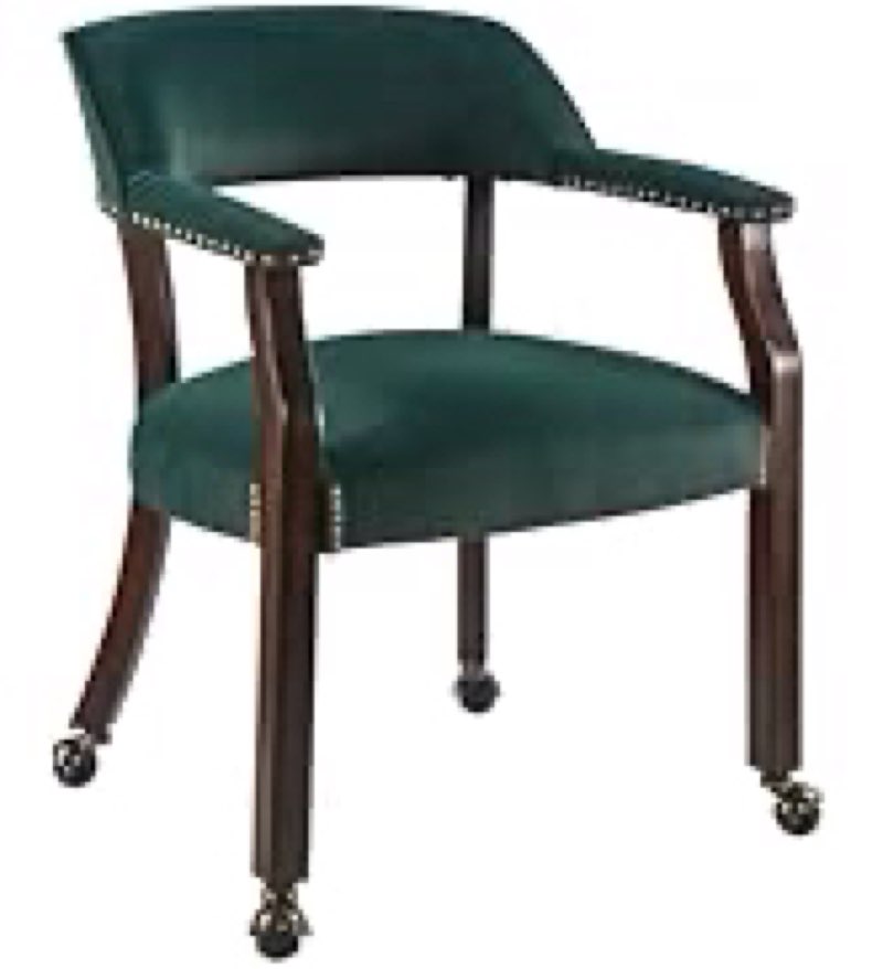 Green Fabric dining chairs with arms and casters 