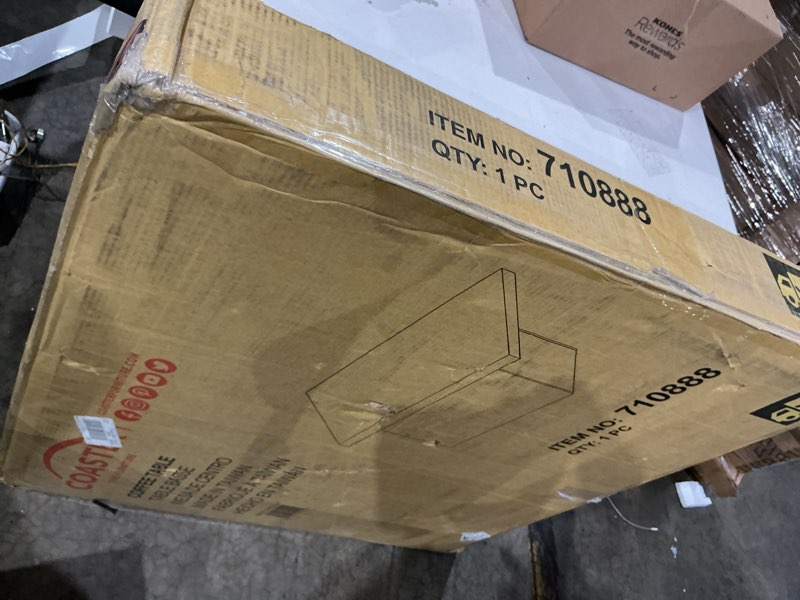 Condition photo showing New/Like New for coaster home furnishings - devar - wood - square coffee table with plinth base, geometric design and transitional style - living room - dark pine - 710888