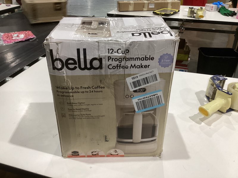Condition photo showing As Is for BELLA 12 Cup Programmable Coffee Marker, Reusable Dishwasher Safe Accessories, Easy LCD diaply, Auto