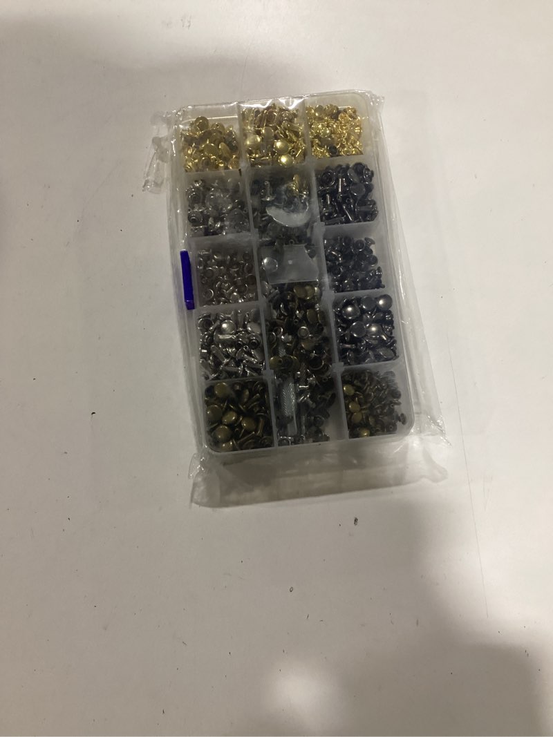 Condition photo showing New/Like New for Selizo 480 Sets Small Double Cap Leather Rivets 4 Colors 3 Sizes (Cap Diameter: 6mm/8mm/8mm) Tubular Metal Studs with 3 Pieces Setting Tool Kit for Leather Craft Repairs Decoration