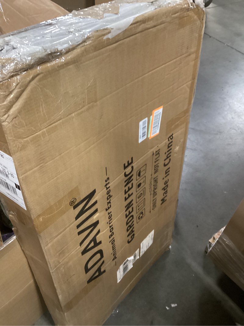 Condition photo showing New/Like New for ADAVIN Tall Garden Fence with Gate, 48 in(H) 8 Panels Heavy Duty Iron Metal Animal Barrier Fence, Indoor Dog Playpen, Temporary Fencing, Dog Fence Outdoor for Yard, Total17.7 Ft(L), Black 8panels-48in(H)×17.7ft(L)