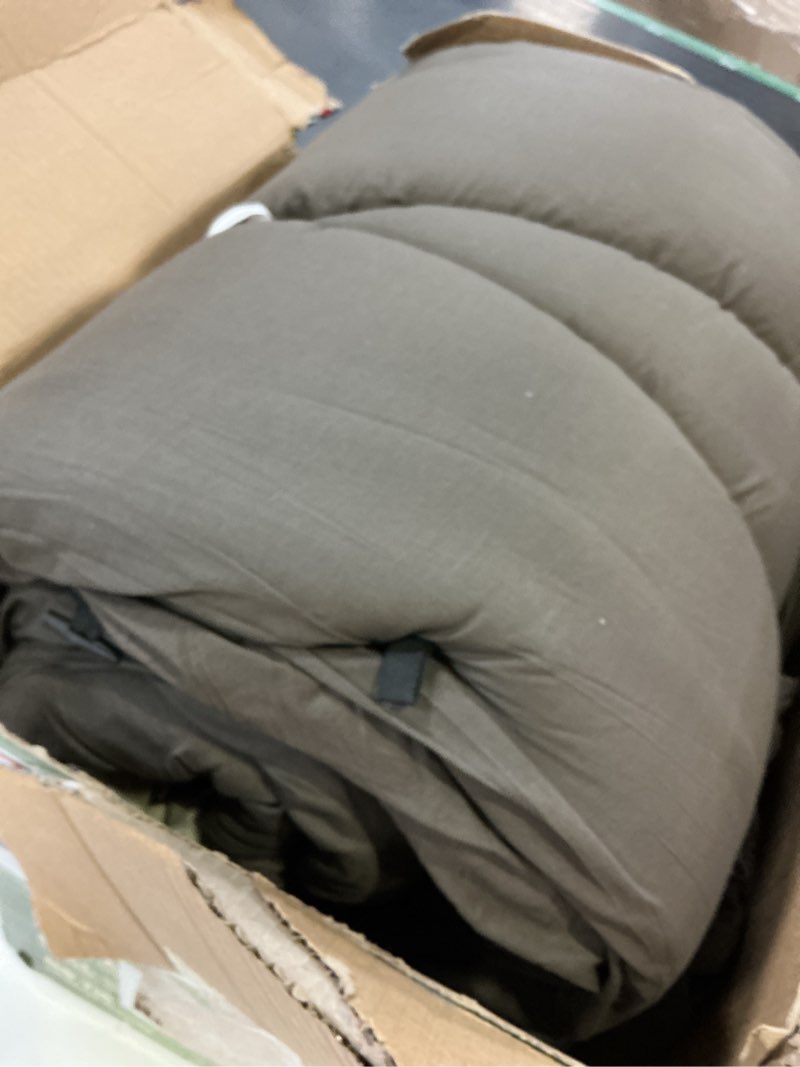 Condition photo showing As Is for coleman heritage big & tall 10°f flannel sleeping bag, xl sleeping bag fits adults up to 6ft 7in tall, machine washable, great for camping, hunting, guests, & more