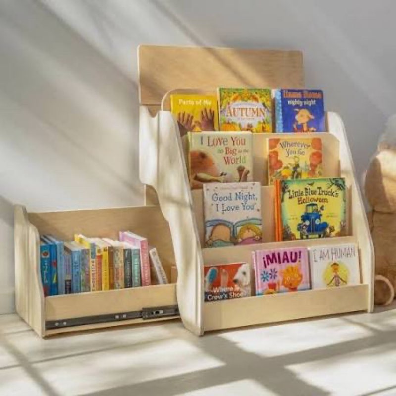 OCMML Kids Bookshelf 3-Tier, Solid Wood Bookcase & Montessori Book Display Rack, Open Front Facing B