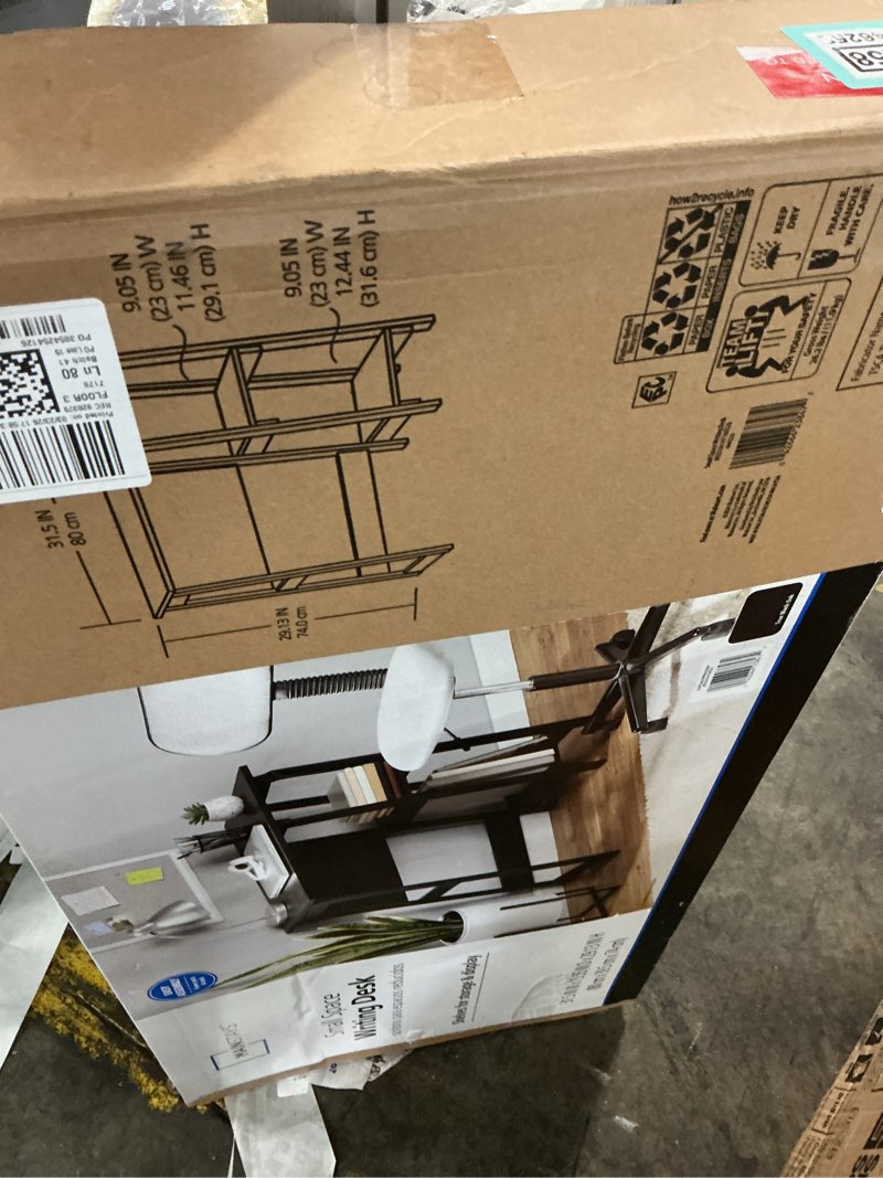 Condition photo showing As Is for mainstays quick assembly desk, black finish (demagned)