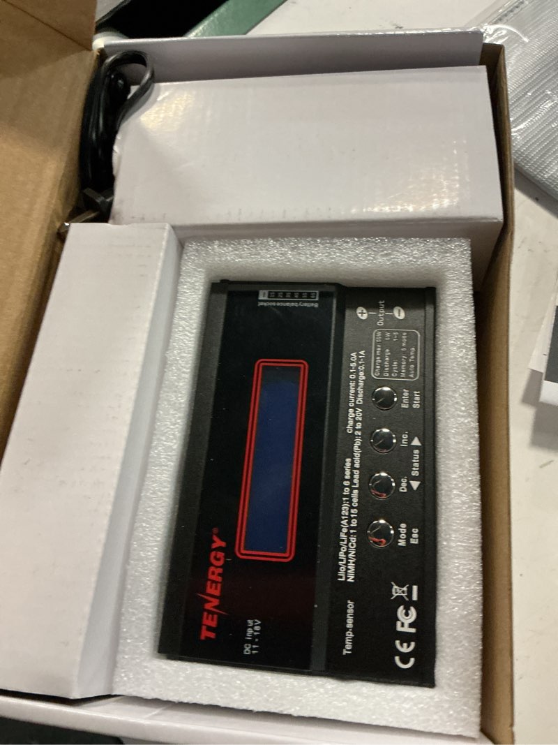 Condition photo showing New/Like New for tenergy 1s-6s digital battery pack charger for li-fe/li-po/nicd/nimh packs balance charger discharger w/tamiya/jst/ec3/hitec/deans connectors + lipo bag