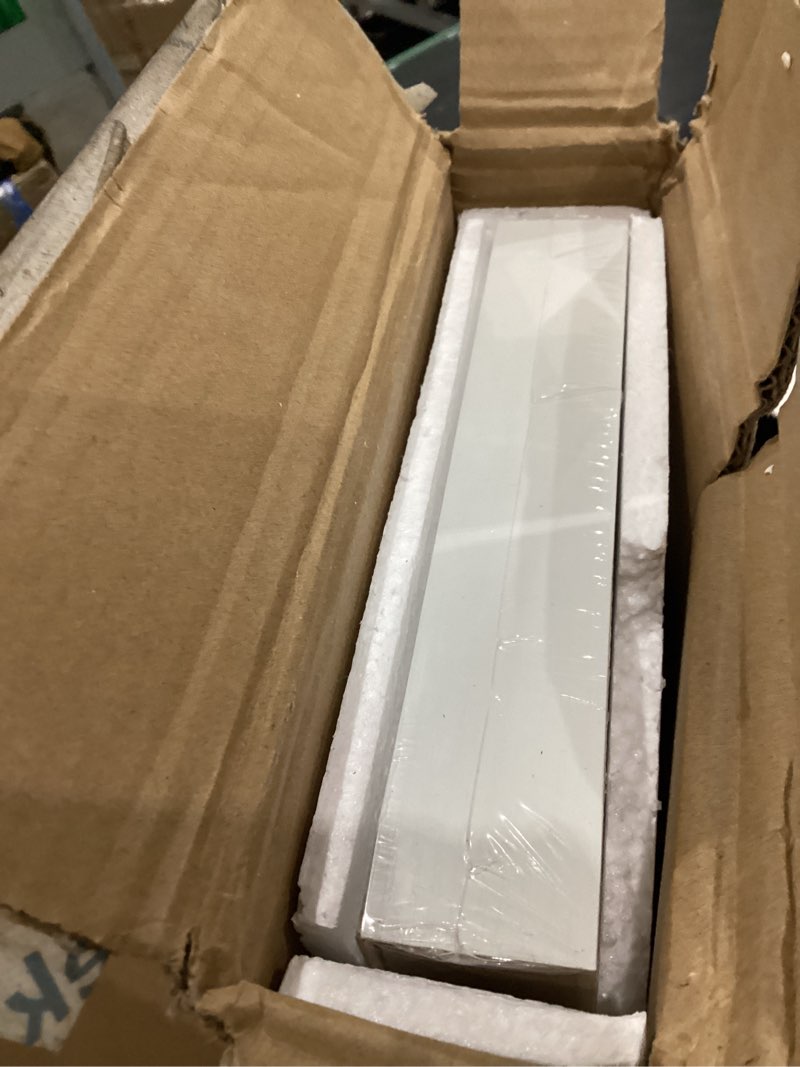 Condition photo showing Good Condition for fun memories deep white floating shelves, 8 inch deep floating shelf for wall, rustic white wall shelves 55 inch long, large 55 x 8 storage shelves for living room, bedroom, kitchen white 55"w x 8"d, set of 1
