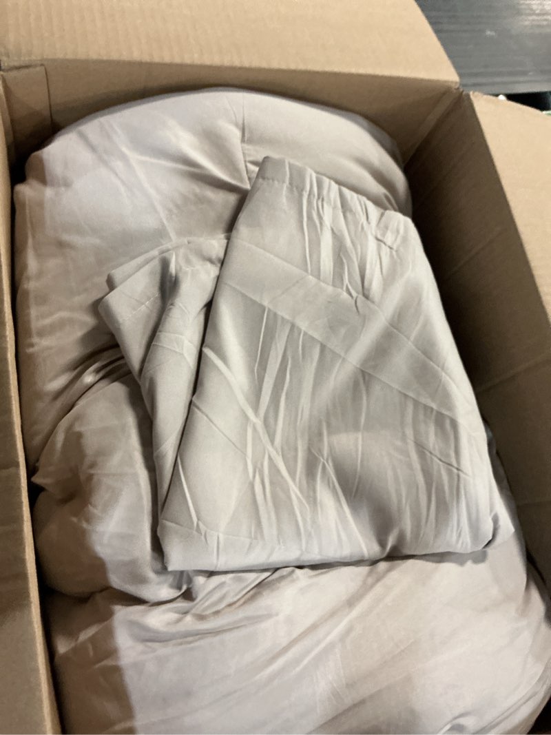 Condition photo showing As Is for litanika linen super king plus comforter set, 3 pieces linen lightweight solid super king plus bedding comforter set, all season fluffy bed set (1 comforter & 2 pillowcases) deep linen grey super king plus
