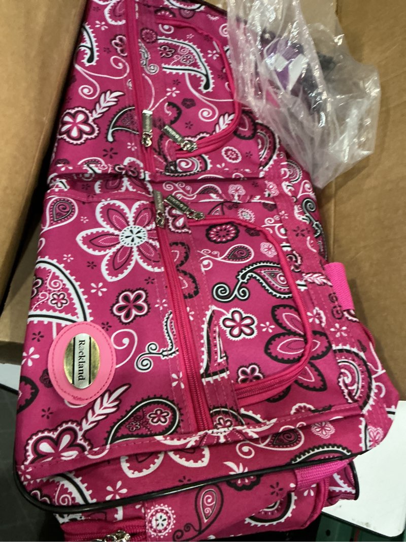 Condition photo showing Good Condition for rockland rolling duffel bag, pink bandana, 22" 22 inches pinkbandana