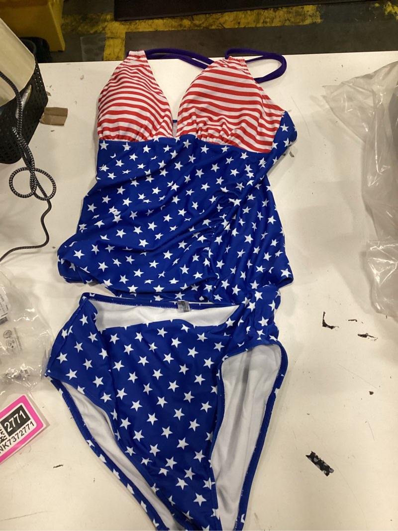 Condition photo showing Good Condition for zaful womens tankini swimsuits v neck push up swim top color block tummy control high waisted bathing suits swim bottom american flag medium