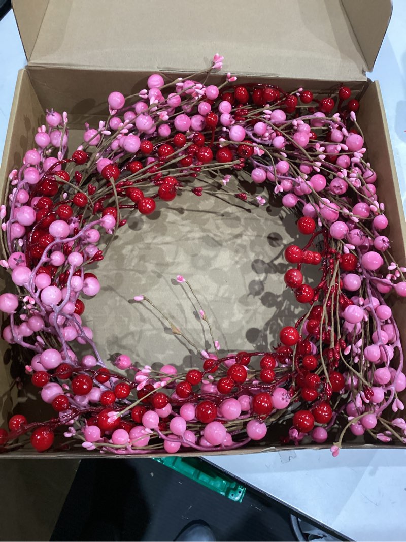 Condition photo showing Good Condition for Valentines Day Wreath 22 Inch Valentines Day Wreaths for Front Door Artificial Valentine’s Day Door Wreath with Pink and Red Berries for Valentine's Day Anniversary Wedding Decor