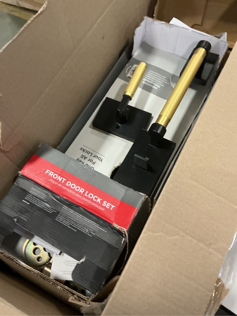 Condition photo showing As Is for Kwikset Prava Front Door Lock Handle and Deadbolt Set, Entry Handleset Exterior with Interior Revers