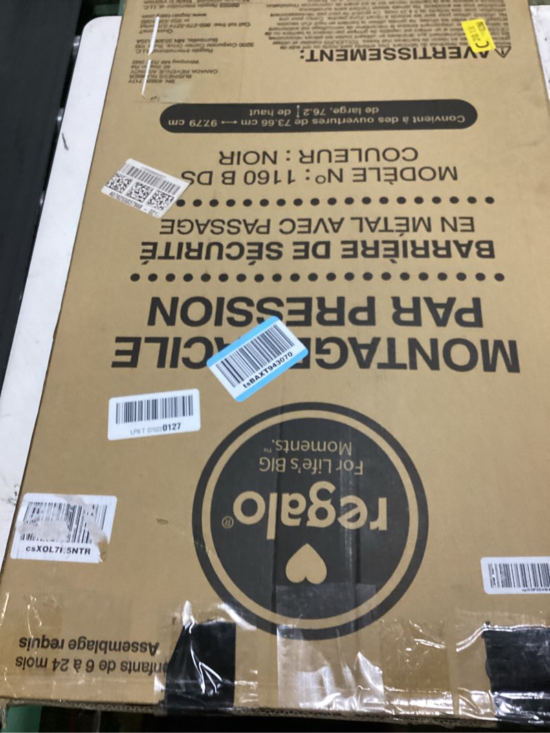 Condition photo showing Good Condition for regalo safety 29-38.5" baby gate for doorways & bottom of stairs, pressure mounted baby gate with door for babies, toddlers & pets, tested & safe for 30 years, american designed, american owned, black black 29-38.5"w x 30"h