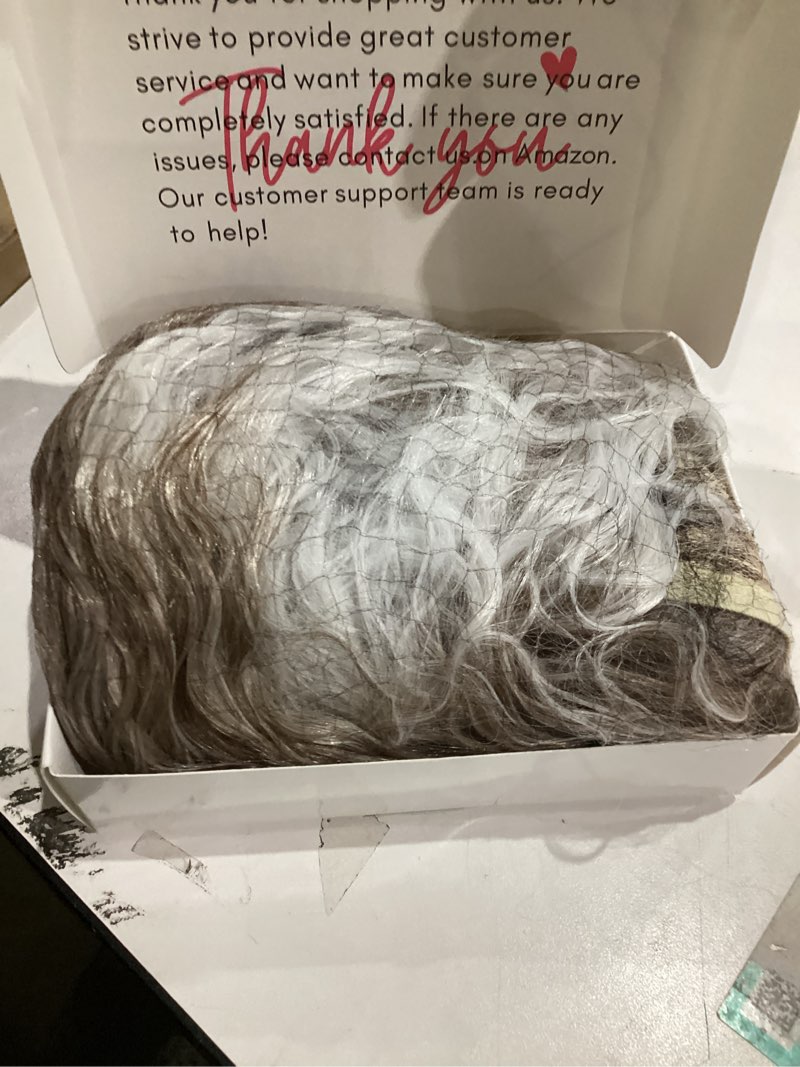 Condition photo showing As Is for morvally Men’s 80s Style Wigs | Long Curly Silver Gradient Brown Synthetic Hair | Heavy Metal, Glam Rock-Rocker Wig | Perfect for Halloween, Cosplay, DIY Themed Costume Party