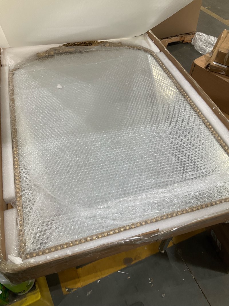 Condition photo showing Good Condition for aixi home vintage gold arched mirror 24"x36", traditional arendahl antique mirror with ornate metal frame, baroque wall mounted mirrors for entryway/bathroom/living room/hallway/bedroom retro gold 36"l x 24"w