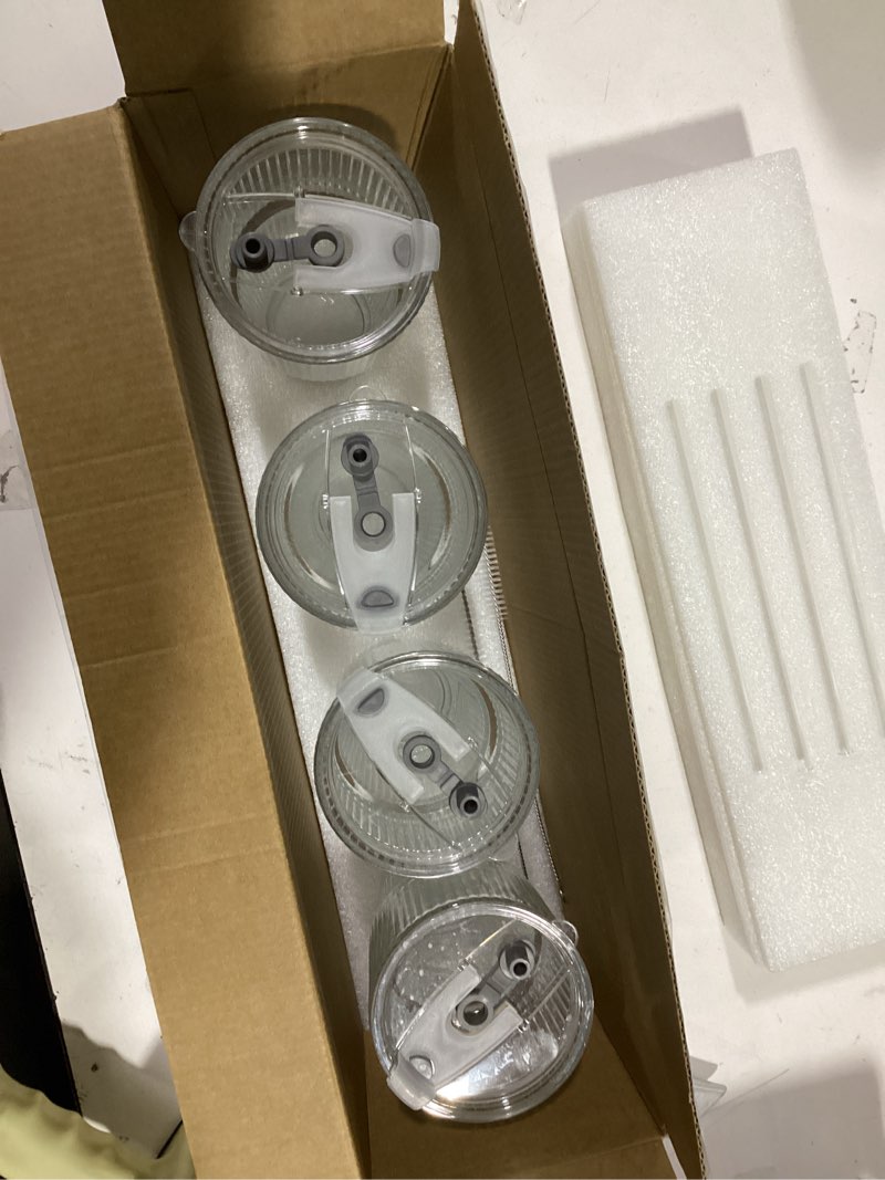 Condition photo showing Good Condition for Iced Coffee Cups with Lids: Coffee Bar Accessories - Ribbed Glass Tumbler with Straw and Lid 4Pcs - 20oz Leak Proof Tumbler - Reusable Glass Cups and Tumblers with Lid and Straws for To Go Iced Coffee