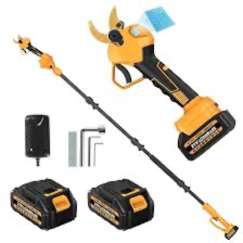 2-in-1 pole pruning shears cordless, 1.6" cutting diameter electric pruning shears with extension pole, 21v 2ã—4.0ah battery powered pruner, 13.7ft reach power pole pruner for tree trimming