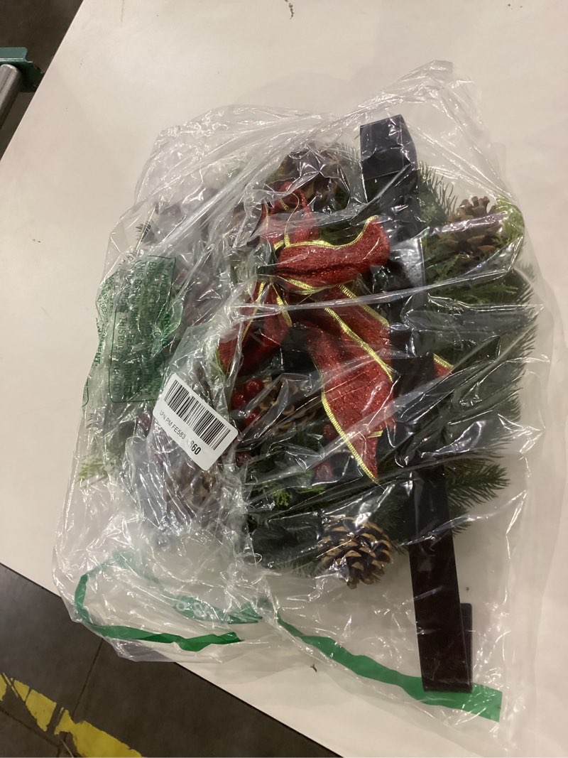 Condition photo showing New/Like New for Kurala Christmas Wreath 16 Inches, with Metal Hanger, Pre-Lit Artificial Christmas Front Door Wreath Battery Operated with 40 LED Lights Christmas Decorations
