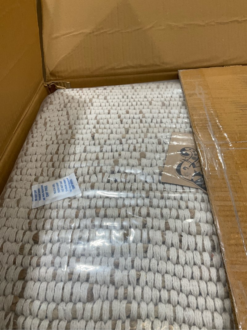 Condition photo showing New/Like New for FRELISH DECOR Handwoven Jute Blend Cotton Area Rug - Contemporary Farmhouse Decor- Vintage Rustic Nautical Rugs for Bedroom - Living Room - Kitchen - Classy Home Decor (6'x9') 6' x 9' (?Rectangular) Natural Jute Cotton