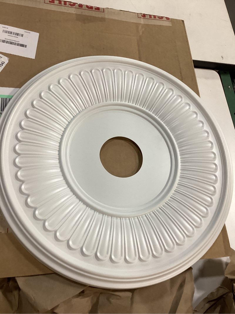 Condition photo showing Good Condition for Ekena Millwork CMP19BE Berkshire Thermoformed PVC Ceiling Medallion (Fits Canopies up to 8 3/8"), 19"OD x 3 1/2"ID x 1"P 19"OD Unfinished