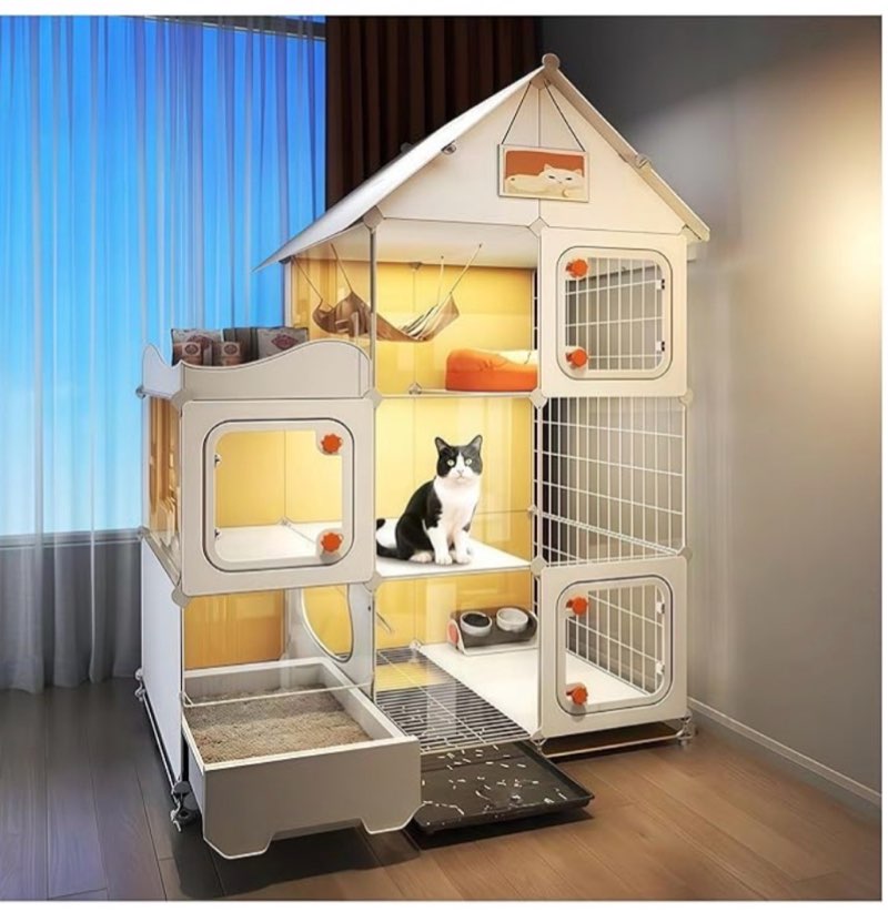 indoor cat cage with litter box,complimentary cat bed, bowl,teaser wand?cat house with wheels outdoo