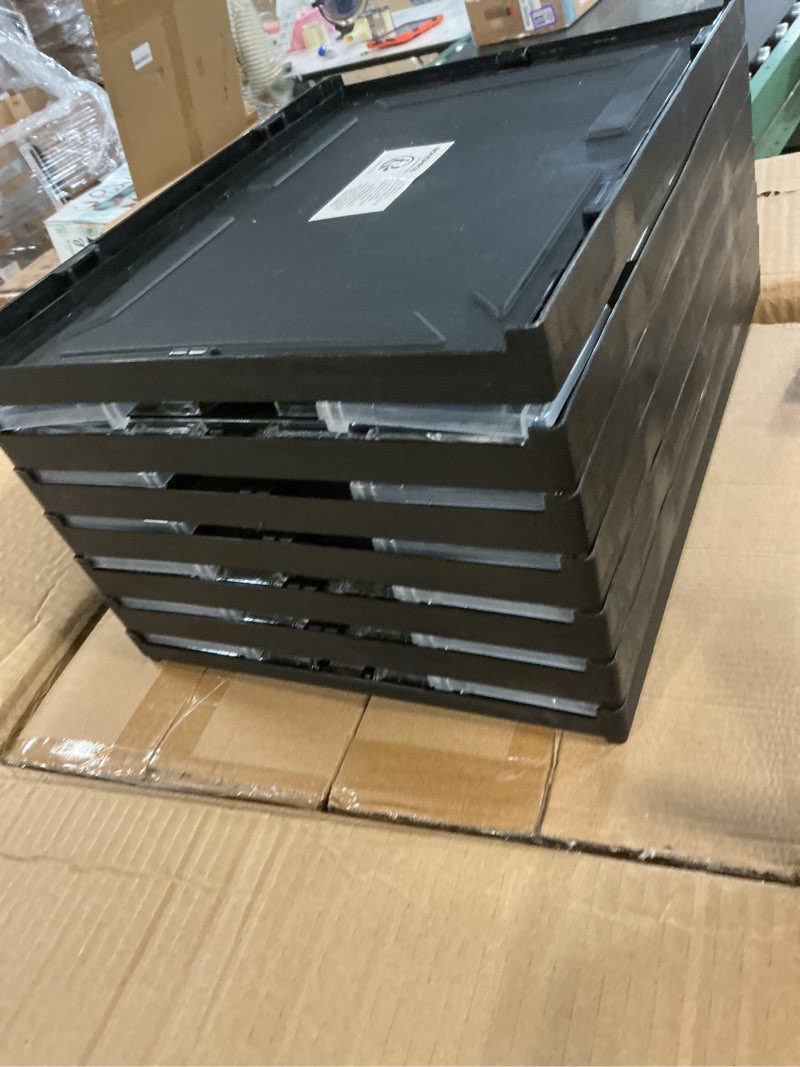 Condition photo showing Good Condition for songmics foldable shoe storage organizer for closet, stackable sneaker cabinet with magnetic door, large plastic container bins for entryway, 9-tier for 18 pairs, transparent and ink black ulsp918bh01 transparent + ink black 9 tiers (18 pairs)