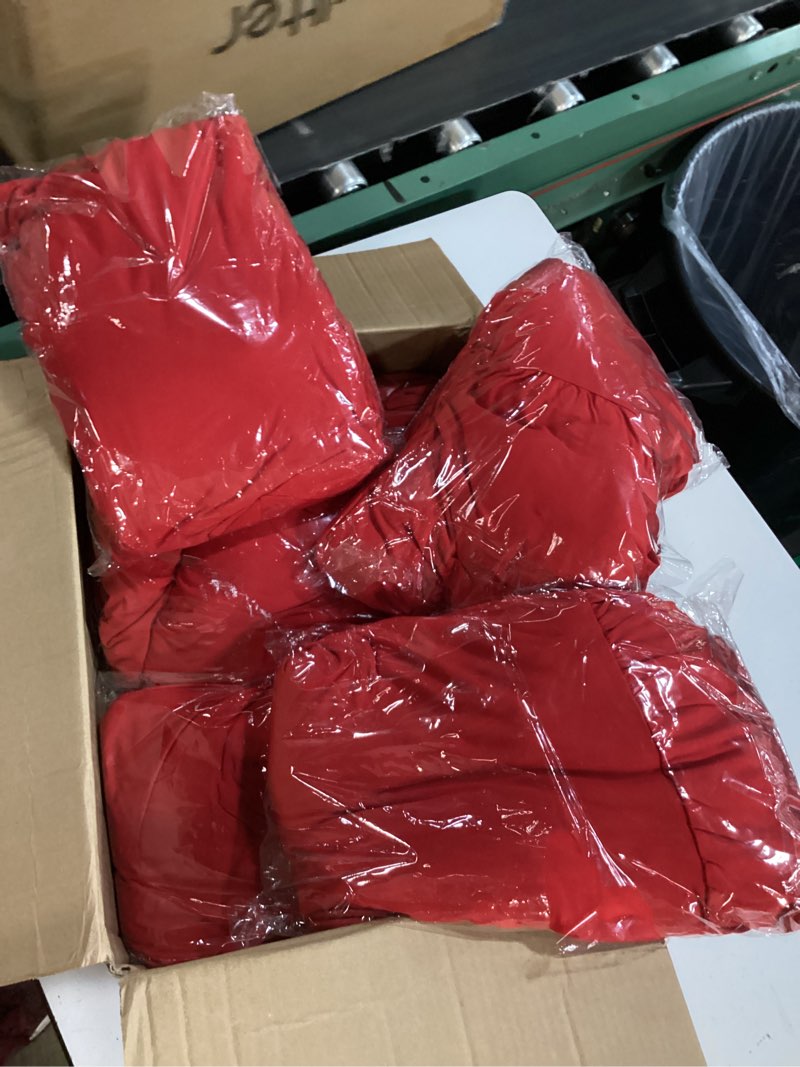 Condition photo showing New/Like New for 6 pack spandex table cover skirts for 60 inch round tables, red stretch table cloths with floor-length ruffle, elastic fitted skirted tablecloth for elegant wedding banquet party buffet decoration 60 in - 6 pack - round red