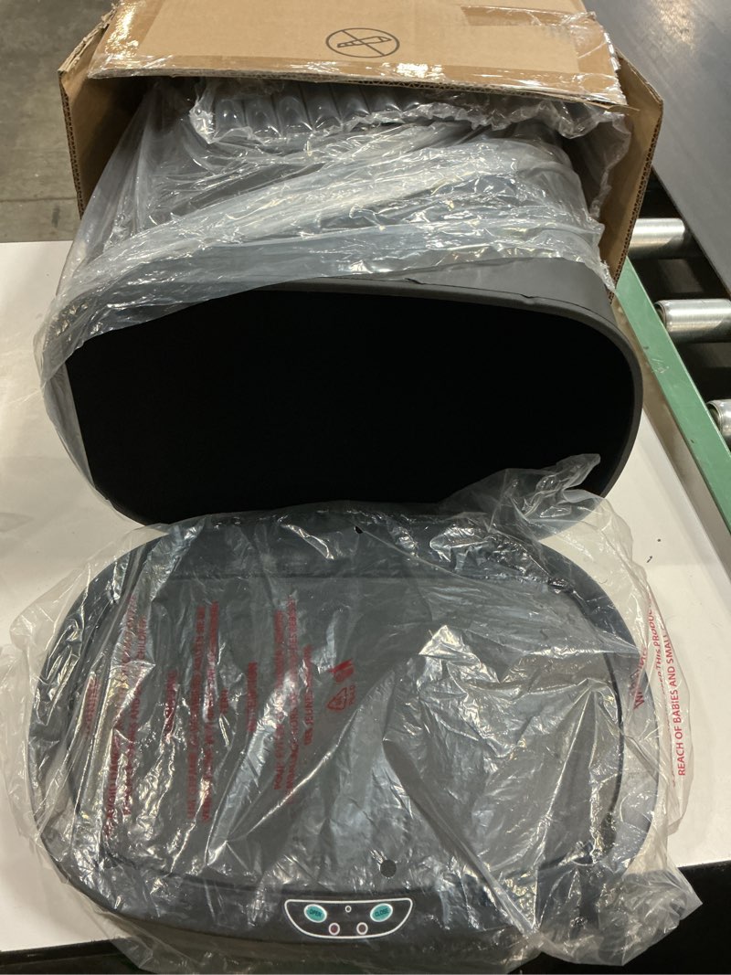Condition photo showing Good Condition for bestoffice | 13 gallon trash can with lid | automatic touchless garbage can | odor control | modern oval design | easy to clean | plastic | black | fits any kitchen, bathroom, office or home plastic black