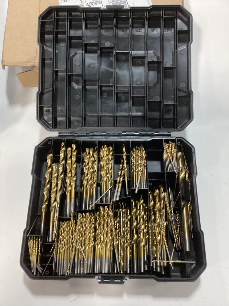 Condition photo showing As Is for 230 Pcs Titanium Twist Drill Bit Set for Metal and Wood,135°Tip High Speed Steel Titanium Drill Bit 