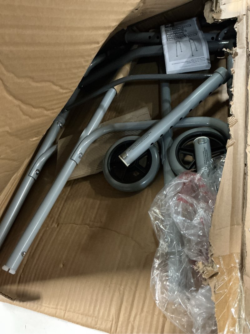 Condition photo showing As Is for medline 2-button aluminum folding walker 300lbs 4ct