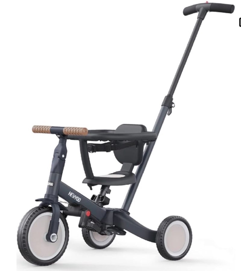 newyoo tr008 tricycle for toddlers 1-3, 5 in 1 baby balance bike, christmas and birthday gift for boy and girl, toddler bike with parent push handle & safety guard, dark gray, tr008