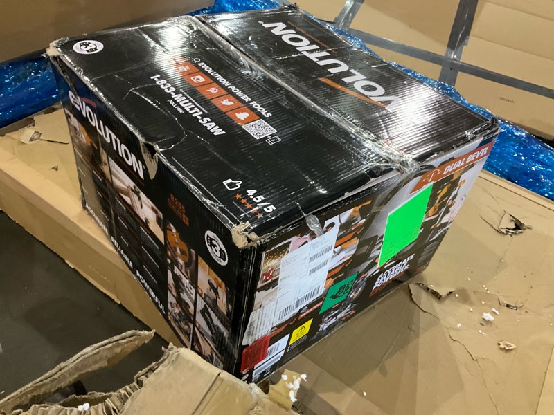 Condition photo showing As Is for Evolution Power Tools R255SMS-DB+ 10-Inch Dual Bevel Sliding Miter Saw Multi-Material, Multipurpose Cutting Cuts Metal, Plastic, Wood 45?-45? Double Bevel & 50?-50? Miter TCT Blade Included Corded