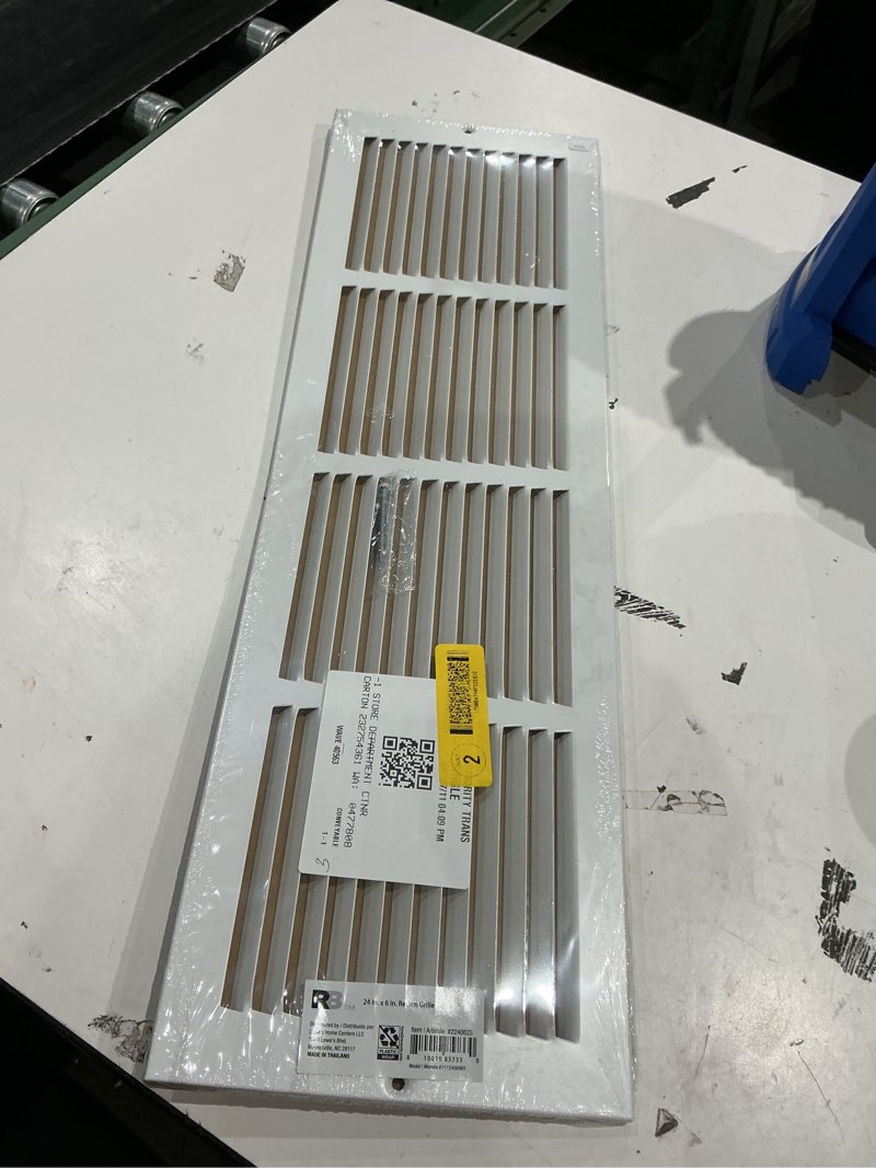 Condition photo showing As Is for reliabilt 24-in x 6-in steel white sidewall/ceiling grille