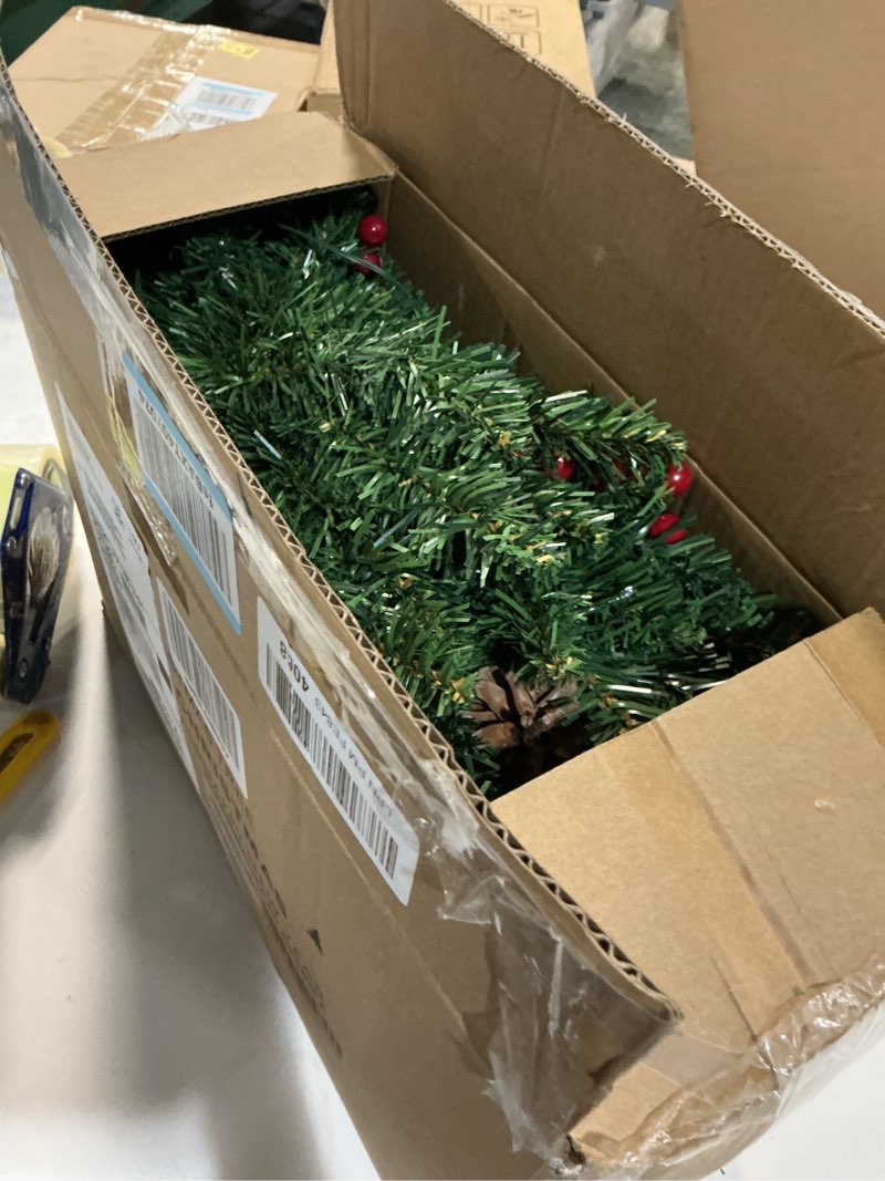 Condition photo showing Good Condition for 4ft Prelit Artificial Small Christmas Tree with Warm White Multi-Color LED Lights, Remote Control and Timer Operated, Metal Stand Red Berries & Pine Cone Slim Pencil Decoration for Indoor/Outdoor Green Red 4ft